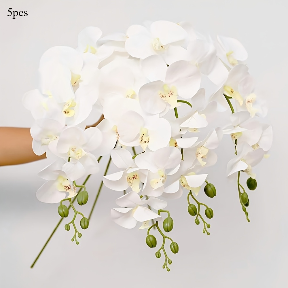 

5pcs Realistic Artificial Orchid Flowers, Plastic Stems For Home Decor, Valentine's Day, Day, Christmas, New Year's - No Electricity Or Battery Needed