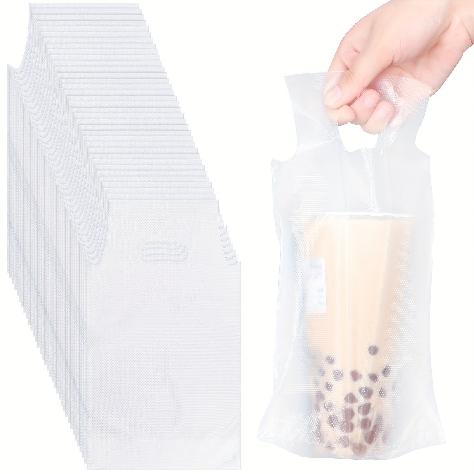 TEMU 1000pcs Disposable Plastic Drink Carriers With Handles - 6x11 Inch Single Cup Beverage Bags For Coffee, Juice, Tea - Durable Portable Containers