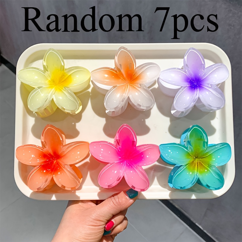 TEMU 7-pack Large Flower Hair Clips, Gradient Eggplant Color Claw Clips - Women' Wear And Beach Holiday Hairstyles
