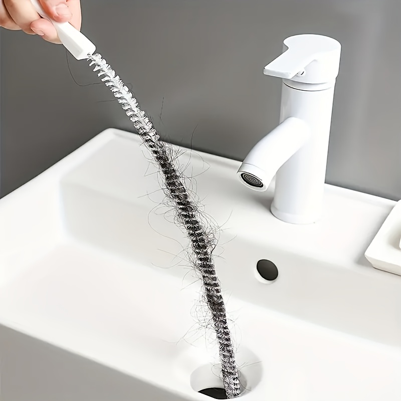 1pc flexible drain cleaning brush - easy-to-  and blockage remover for kitchen, bathroom, and shower -   plastic, no electricity needed - effortless cleaning tool, overflow, sink details 0