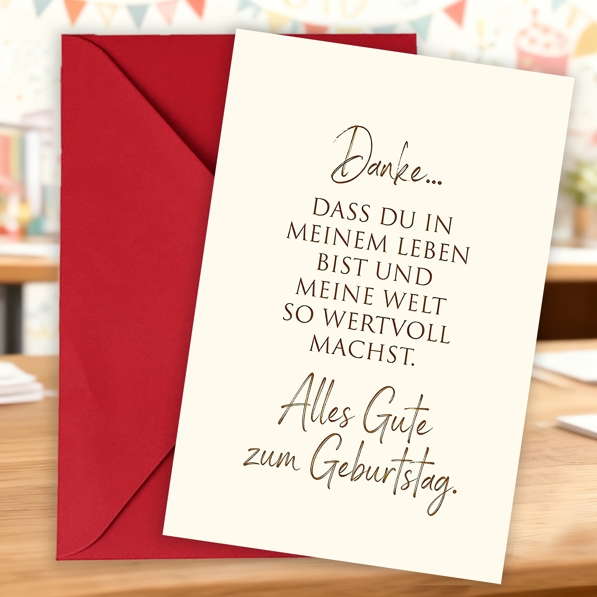 1pc Vintage German Birthday Card With Envelope - "dass Du In Meinem Bist Und Meine Welt So Machst." For Daughter, Son, Couples, , Seasonal Greetings (retro Design)