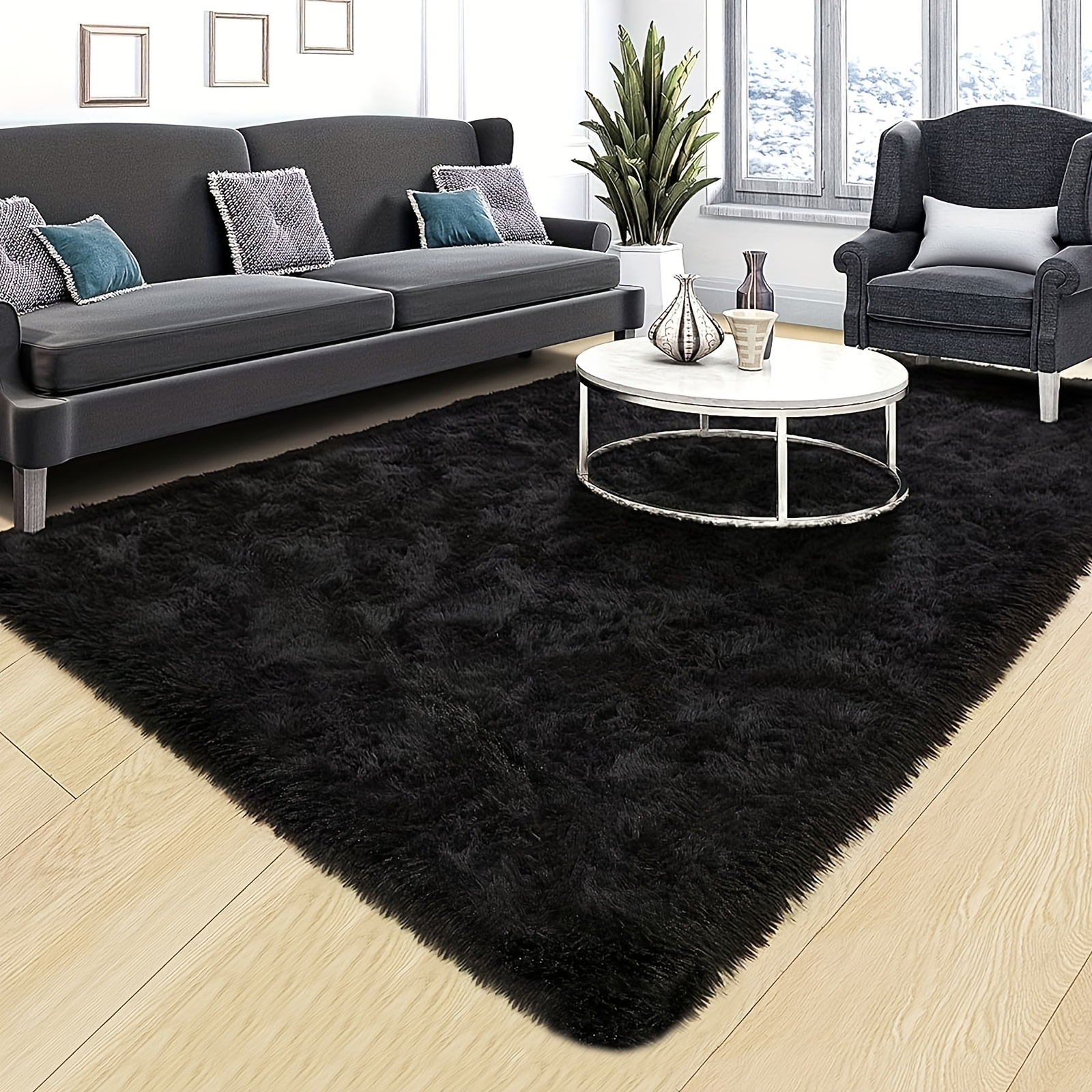 TEMU 1pc Luxurious Fluffy Area Rug, Soft Plush Polyester Carpet For Living Room Bedroom Study Makeup Room, Non-slip Nordic Style Home Decor, Bedroom Living Room Holiday Decoration,