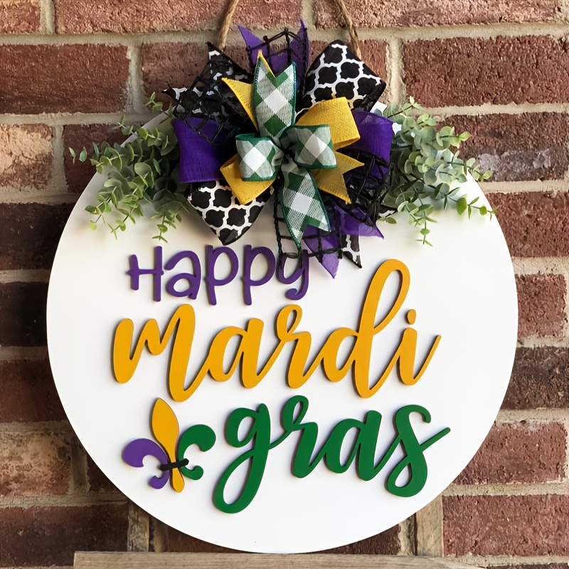 

Vintage Happy Mardi Gras 3d Door Hanging Sign, Wooden Carnival Wreath With , Porch Decor, No Electricity Needed, With Door Mount Plaque For Home, Country Farmhouse Outdoor Sign, Party Gift