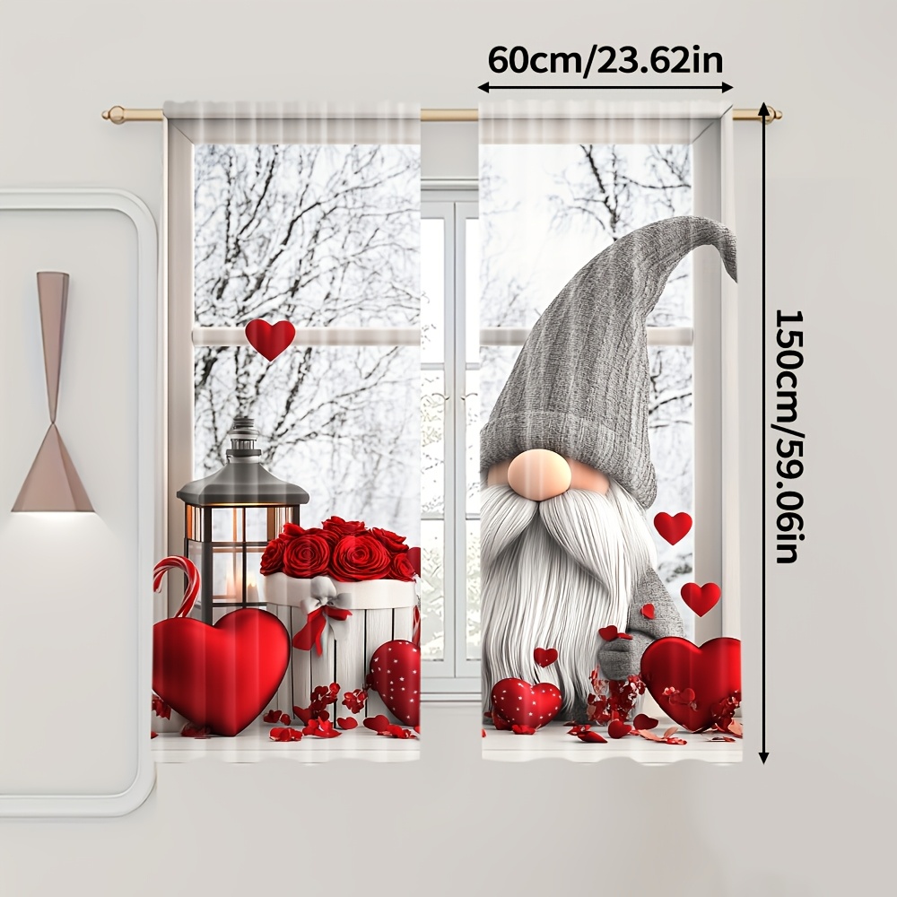 TEMU 2 pezzi, Tende Minimaliste per San Valentino con Gnomi Carini, Tessuto Lavabile in Lavatrice (Senza , Senza , Senza Batteria) - per da Letto e