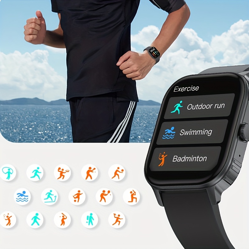 Nieuwe slimme horloge van hoge kwaliteit - Uitgerust met een 1,96-inch high-definition scherm, ondersteunt AI-stem en draadloos bellen, geschikt voor buiten GPS-bewegingstrajectopvraging, compatibel met Android-systeem/geschikt voor iPhone en Android-apparaten. USB-opladen/siliconen band/1000mAh