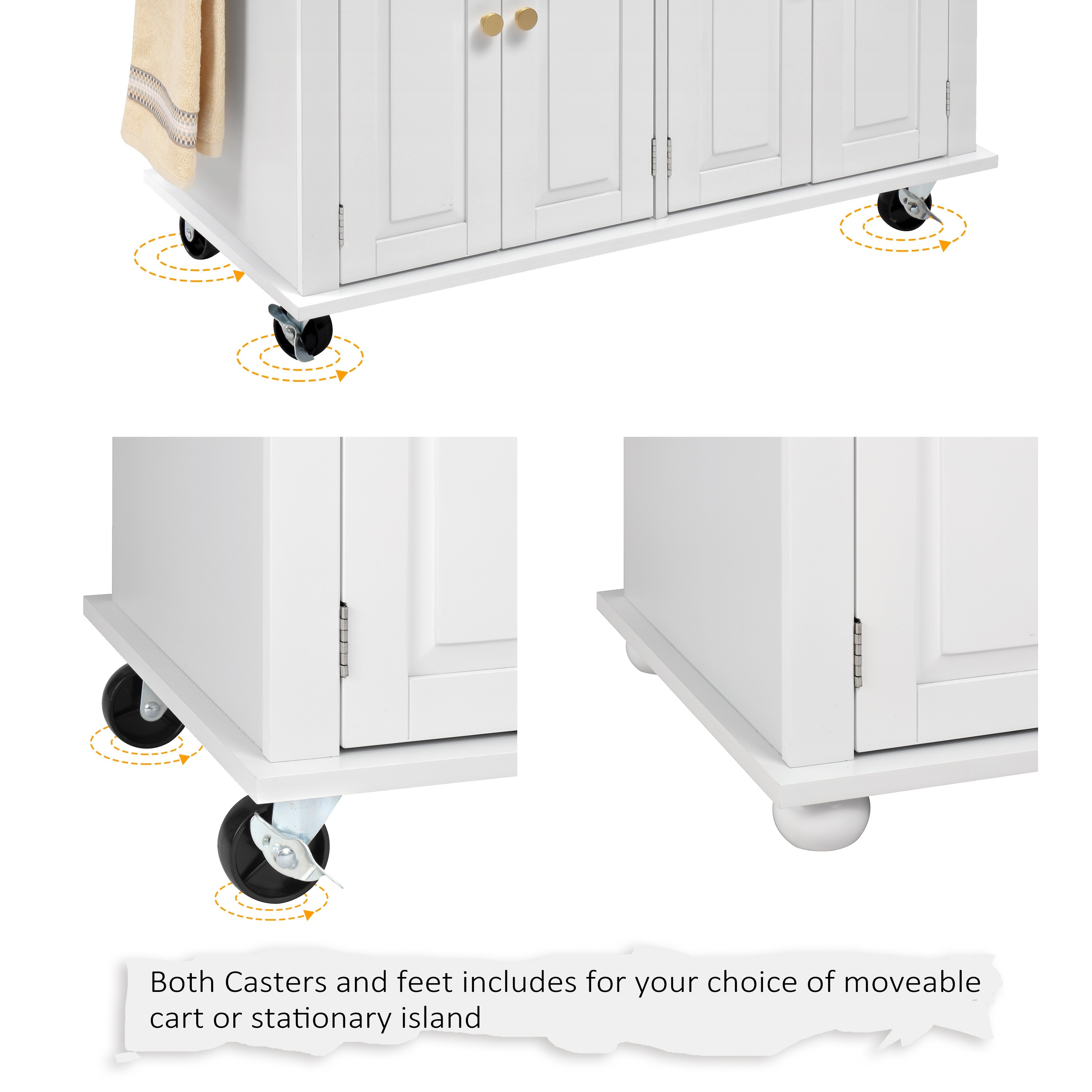 Rolling Kitchen Island with Drop Leaf, Thicken Rubberwood Top, Spice Rack, Towel Rack, Drawer, 43.3