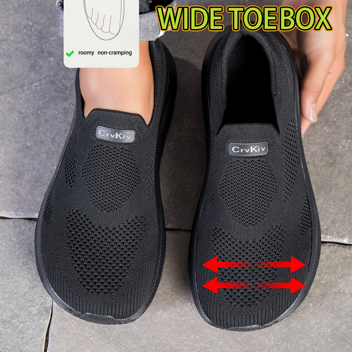 Image of Wide Width Sneakers For Men, Stretch Breathable Knit Upper Thick Walking Shoe, Wide Toe Foot Pressure Lightweight Shock Absorbing Sole, Ideal For Elderly Walking Long Hour Standing Men Casual Trainers