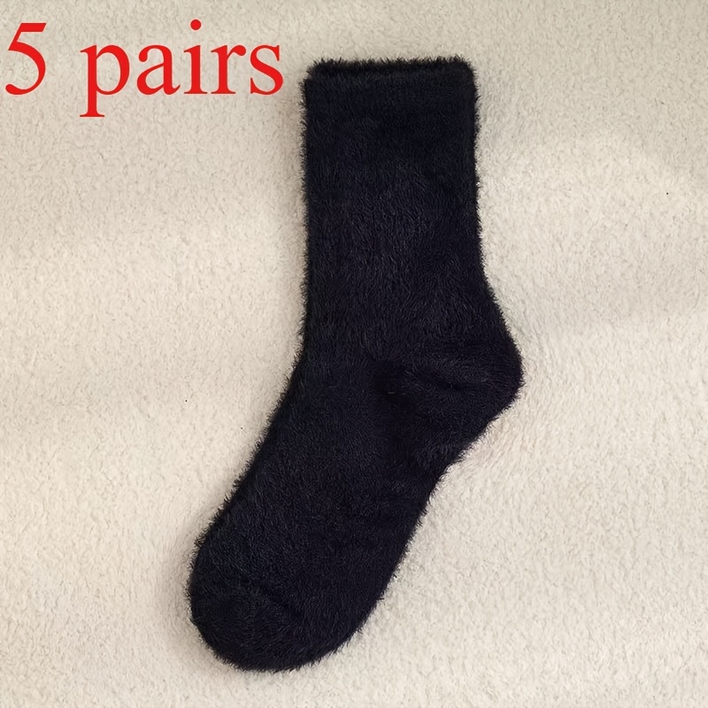 10pcs/5 Pairs Women' Soft Plush Socks - Comfortable, Mid-calf, Solid Color For