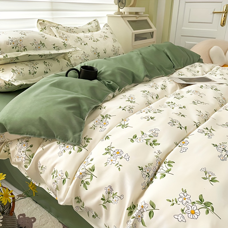 Image of 4pcs Floral Print Bedding With 1 Duvet 1 Bed Sheet+2 Pillowcases, High-end And Comfortable, Machine Washable, For Single Bed And Double Bed, Dormitory, Living Room, Bedroom A 4pcs Set Suitable For
