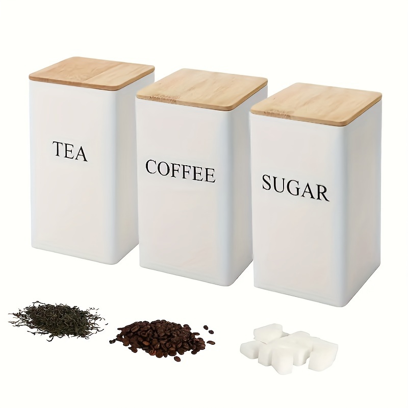 

3pcs Set Metal Storage Jars With Bamboo - Coffee, Tea, Sugar & | Modern Sealed Food Containers