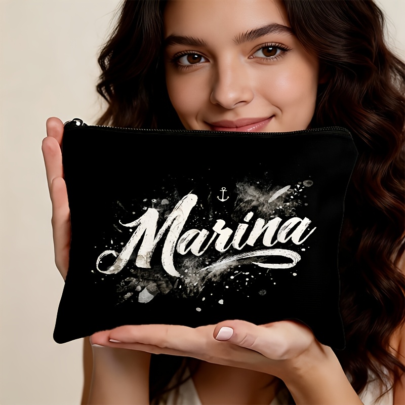TEMU 1 шт. Косметичка, Косметичка з написом Marina ручної роботи, Основний , Для щоденного використання/Поїздок на роботу/Подорожей, Вітчизняний