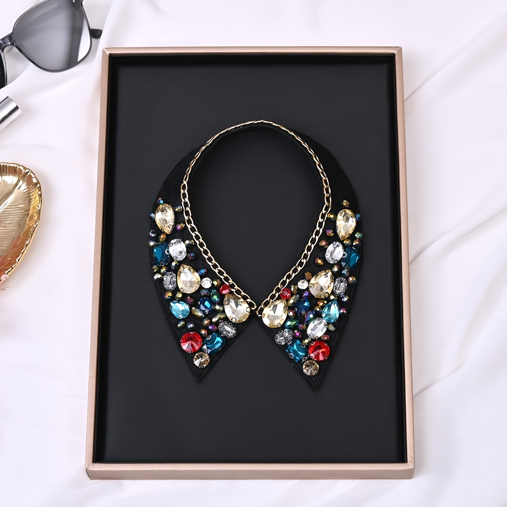 

Fashion Rhinestone Collar, Black Shirt Sweater Decorative Collar, Simple For Women, Polyester Fabric, Hand Wash Or , Woven Neck Collar Accessory