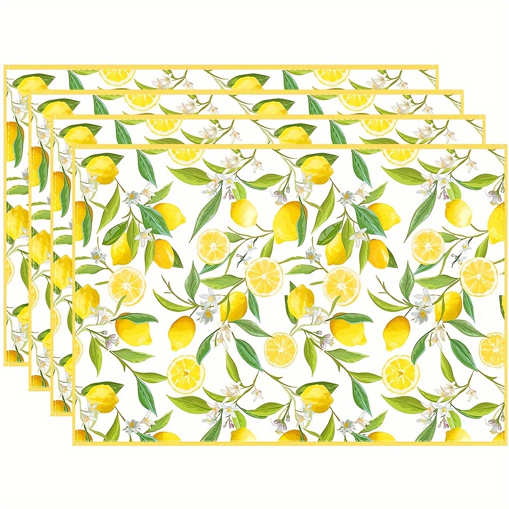 

1/4/6pcs, Placemats, Fresh Lemon Design, Small Fresh Style Polyester Table Pads, Seasonal Farmhouse Table Decor, Perfect For Home, Party, Dining Room & Kitchen Use