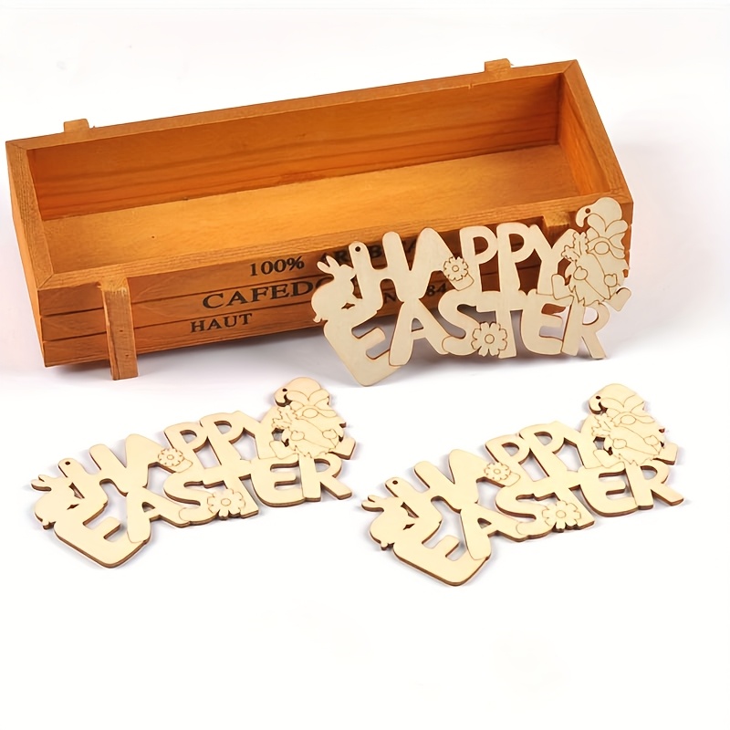 

5pcs 12*6.2cm Log Color Easter Wooden Letters Rabbit Small Pendant Wooden Pieces Handmade Diy Decoration And Easter Decoration Pendant Suitable For Easter Decoration