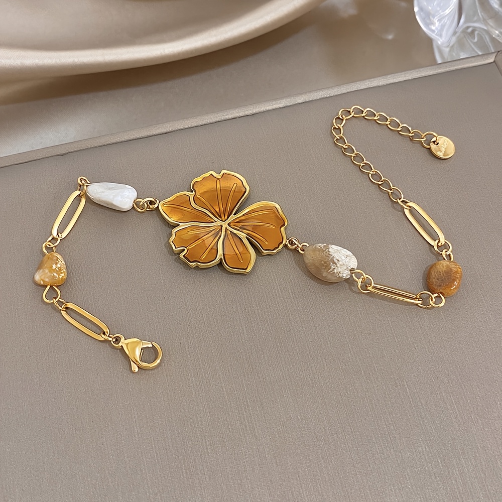 Elegant Drip Oil Flower Natural Stone Bracelet, Unisex