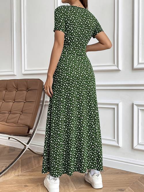 v neck floral print dress maxi women outfit
