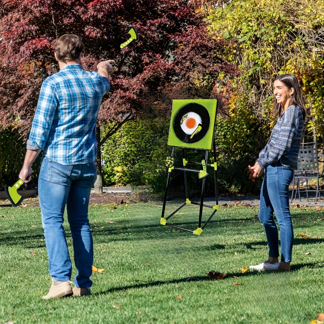 Hatchet Throwing Target Game Set, Green, Three Hatchets And Three Darts, Two-player Competitive Play, Scoring On Inner And Outer Rings Of The Target, For Sports Toys In The Courtyard