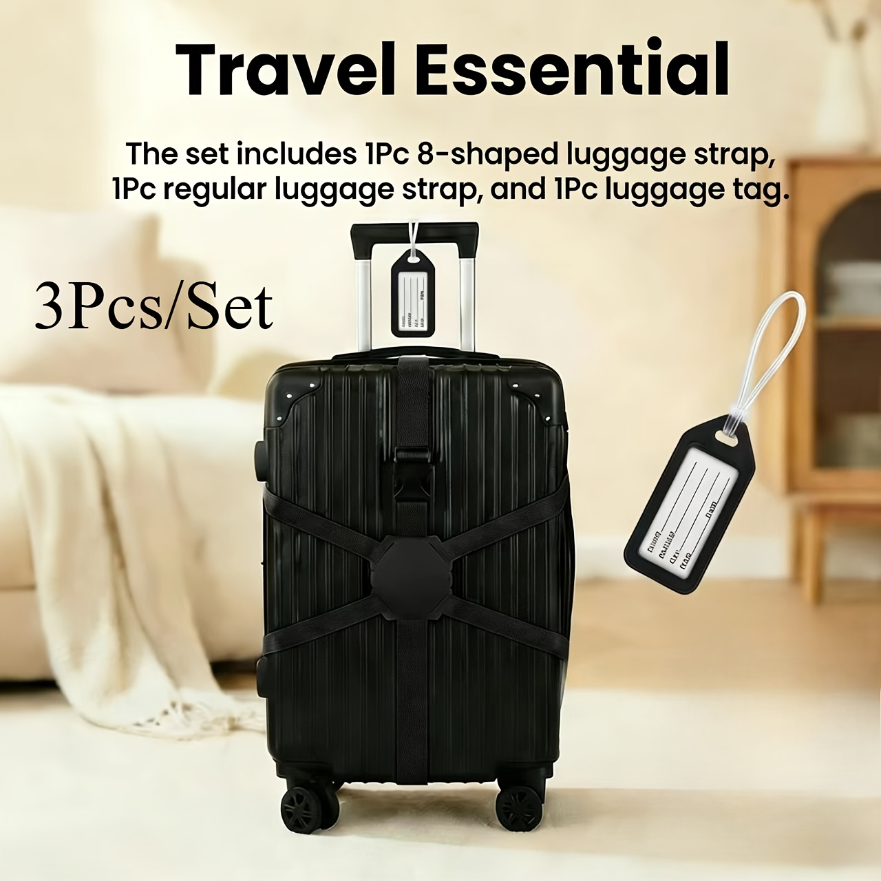 TEMU Juego de 3 piezas (2 correas para equipaje y 1 etiqueta de equipaje), 5 colores disponibles, correas de embalaje para equipaje de viaje, correas
