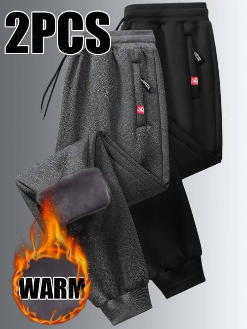 2pcs multiple options price two piece set fleece lined and thickened sweatpants autumn and winter essential warm pants two piece fleece lined sweatpants autumn and winter warm casual pants unisex