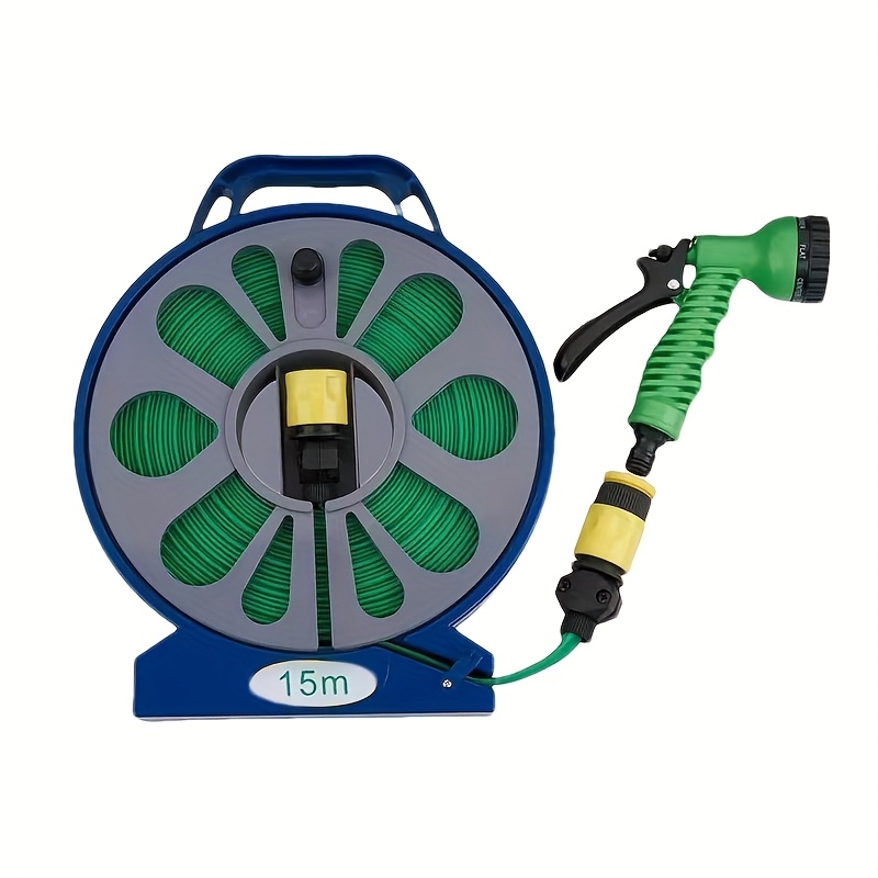 1 Set of 15m/590in Garden Hose with Water Gun Nozzle, EU/US Standard Adapter Included, Comes with Hose Reel, Water Gun, and Adapters. Leak-proof, Lightweight, Durable Braided Cover. Suitable for Outdoor Watering, Car Washing, and Floor Cleaning.