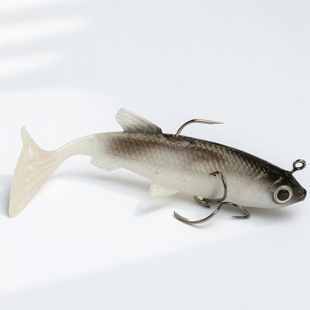 TEMU Realistic Silicone Soft Bait Set - 1pc Lead Hook For & Bass - Durable Rubber Lures For Freshwater & Saltwater Fishing - &