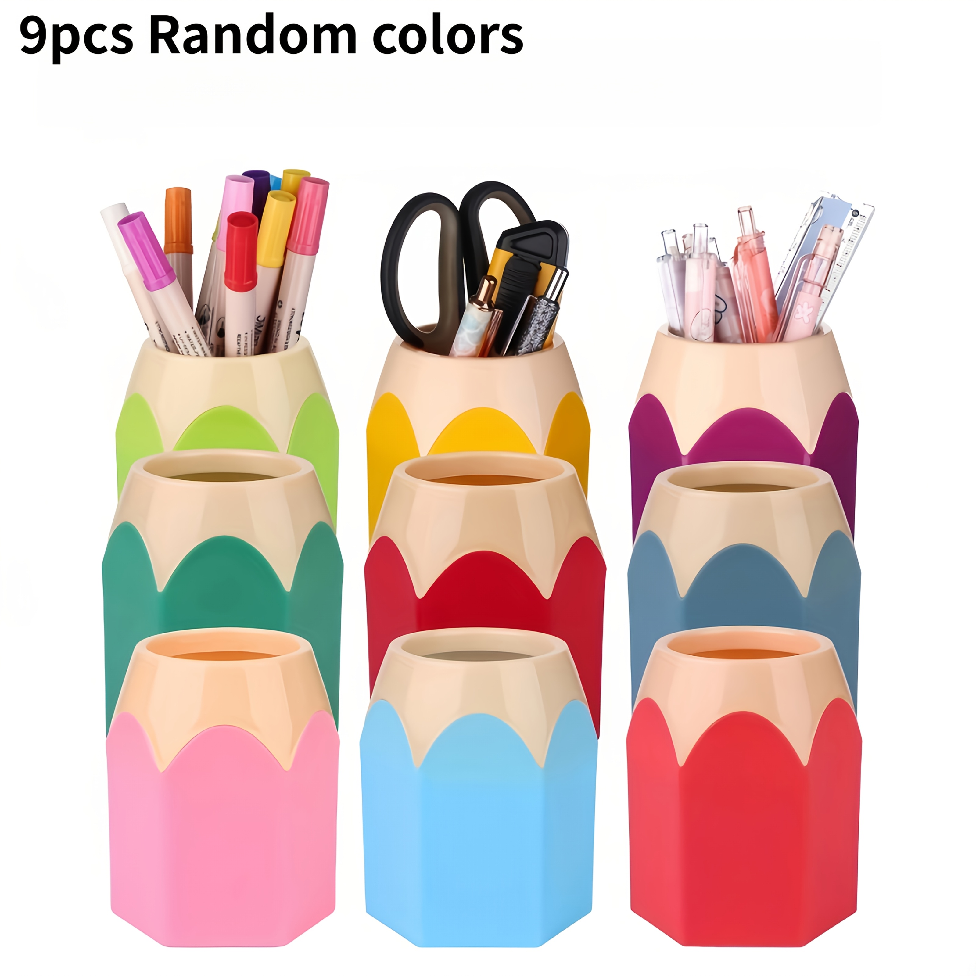 TEMU Juego de 9 piezas de de almacenamiento con forma de lápiz de dibujos animados estilo lámpara, portalápices de plástico PE, estuche para lápices,