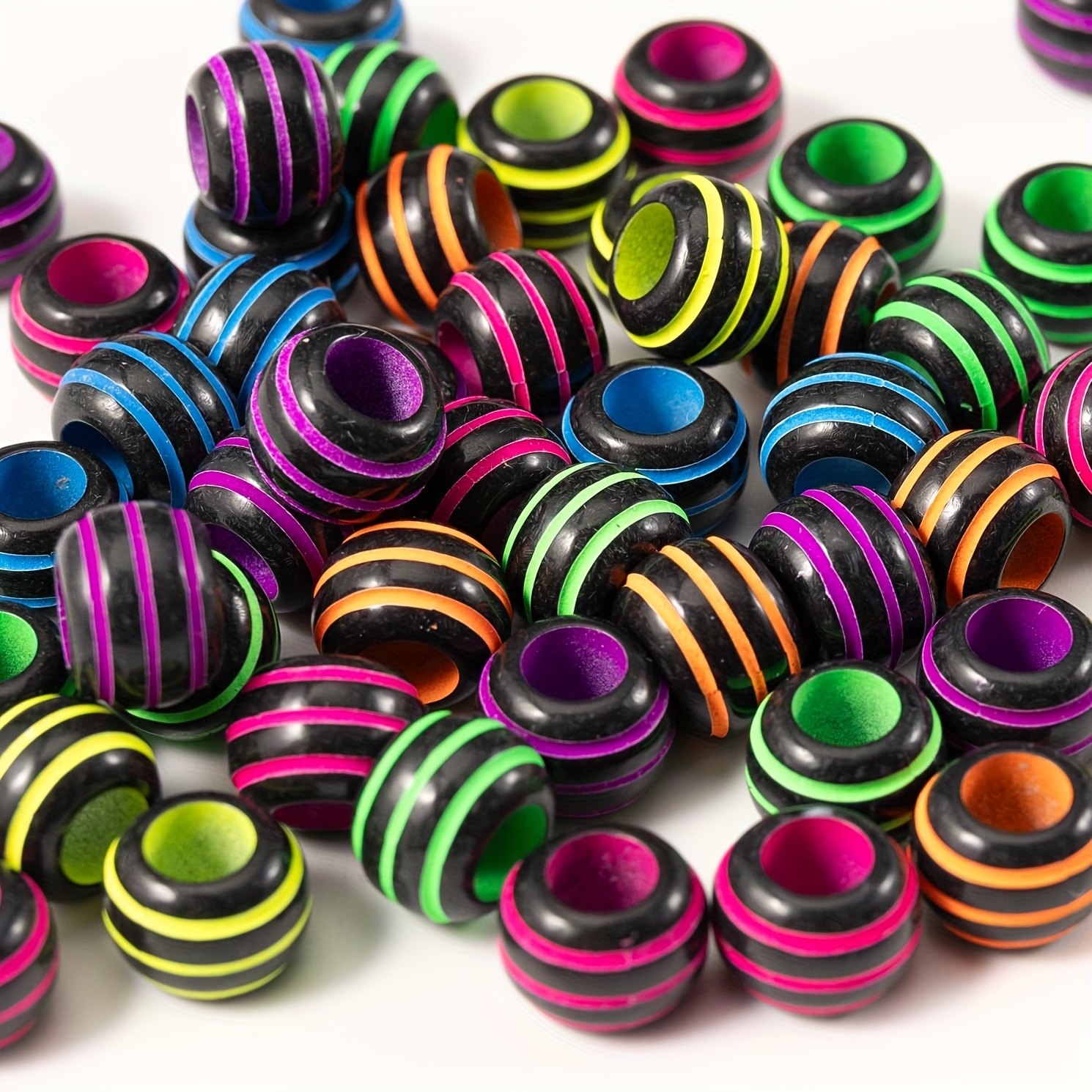 Image of Diy100 Acrylic Plastic Mixed Rainbow Small Beads 6x9mm Large Hole Pen Braid Loose Beads Friendship Bracelet Necklace Jewelry Making Kit (beads & Bead Assortments)