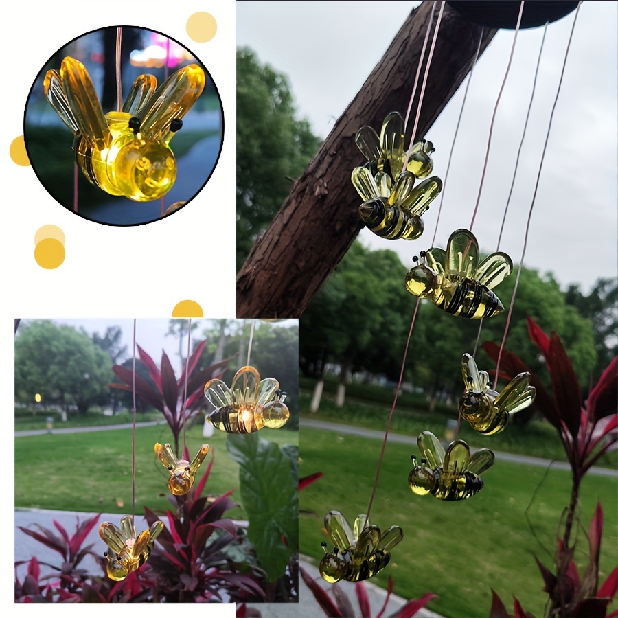 

Solar-powered Bee Wind Chime With Color-changing Led Lights - Outdoor Garden Decor, Solar Battery Included