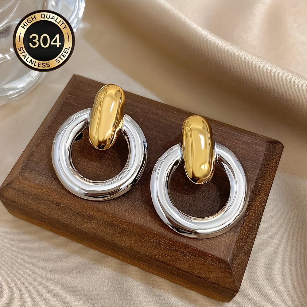 Unisex 304 Stainless Steel Simple Circle Pendant Drop Earrings