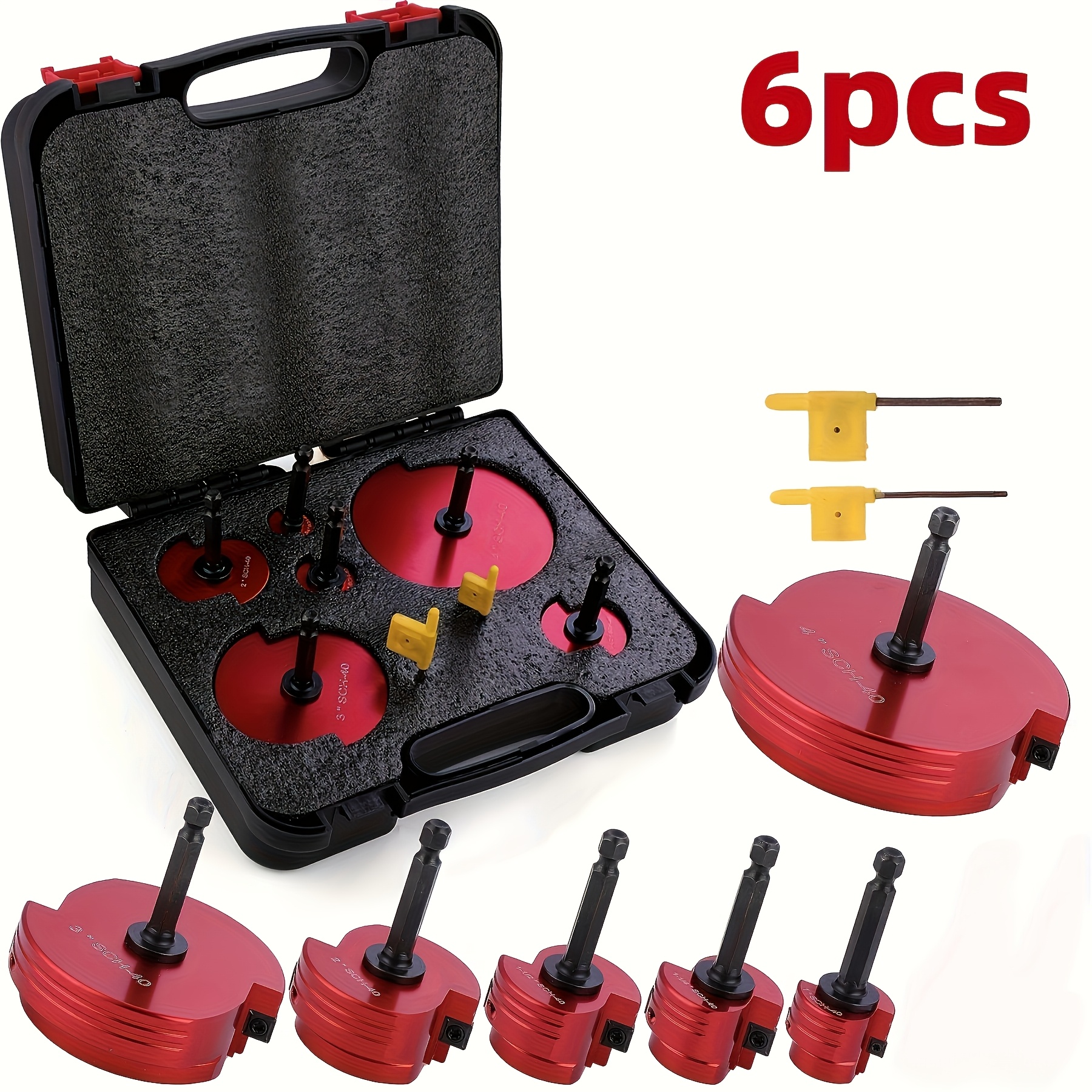 TEMU 6pcs Pvc Pipe Reamer Kit, Includes 3/4-inch, 1-inch, 1-1/2-inch, 2-inch, 3-inch, And 4-inch Reamers, Suitable For Standard 1/2-inch Pvc, , And