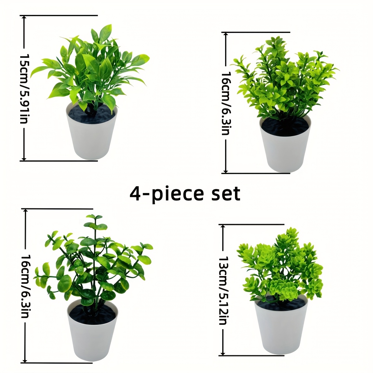 4pcs Mini Artificial Plant Set | Versatile Indoor Tabletop Decor For Home, Office, Farmhouse & Bathroom – Perfect Faux Greenery Collection