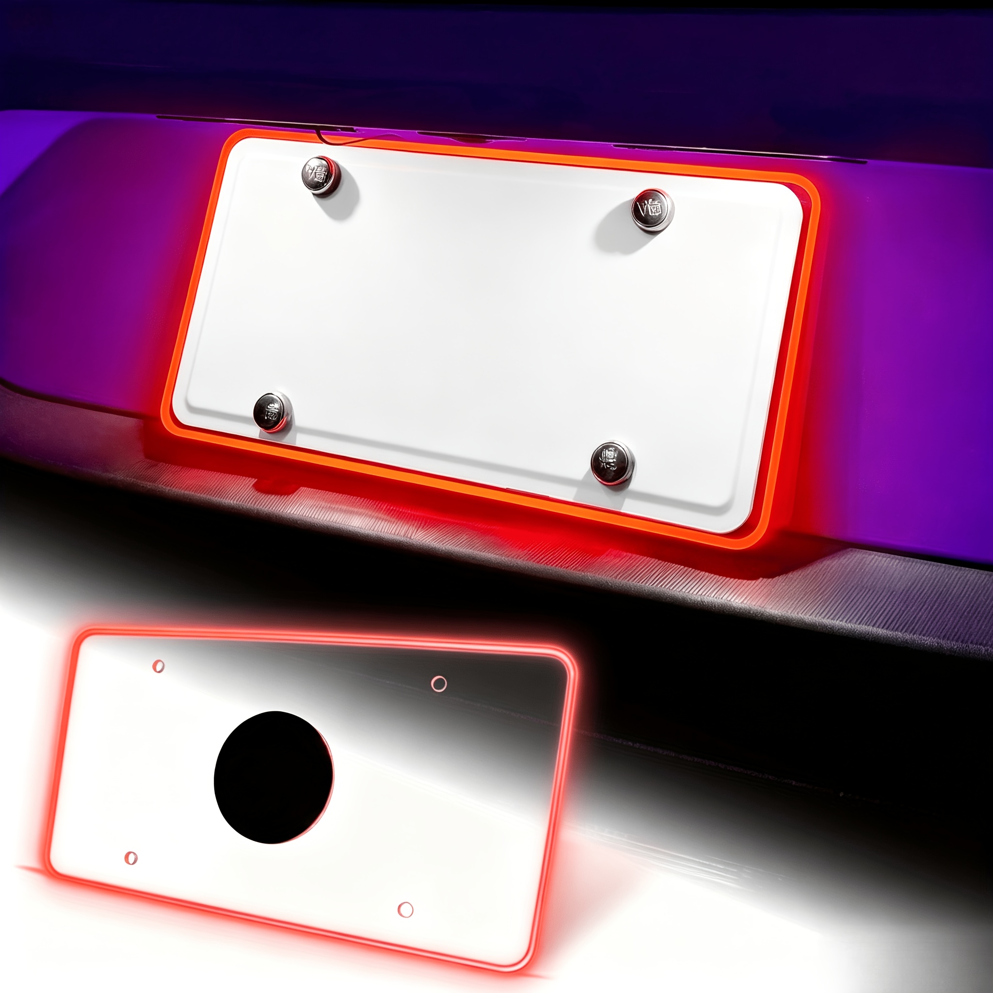 TEMU Universal Led License Plate Frame - 12v Abs License Plate Cover With Dual-color Lighting | Car Exterior Decoration, , For , For , For Ford, For