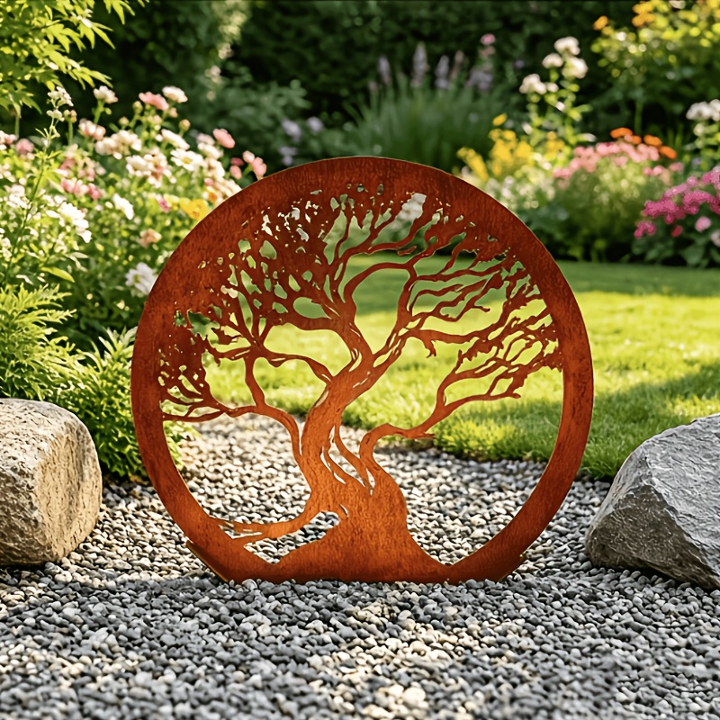 TEMU Sculpture d'arbre de vie en anneau de métal, œuvre d'art de