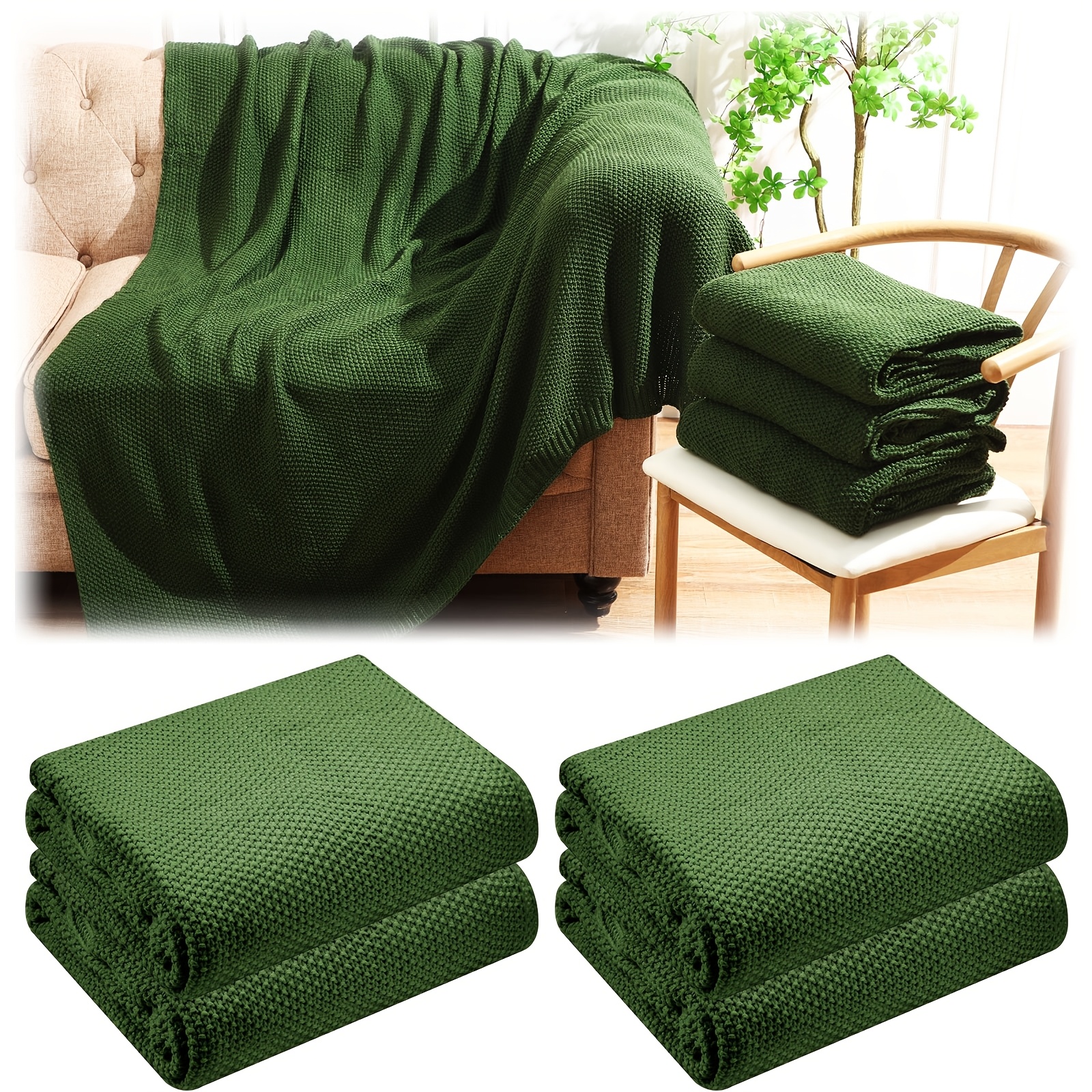 

4pcs Olive Green Chunky Cable Knit Throw Blankets 51" " - Soft, Lightweight & Cozy - Teacher Appreciation, Graduation Gifts, Nurse & Employee