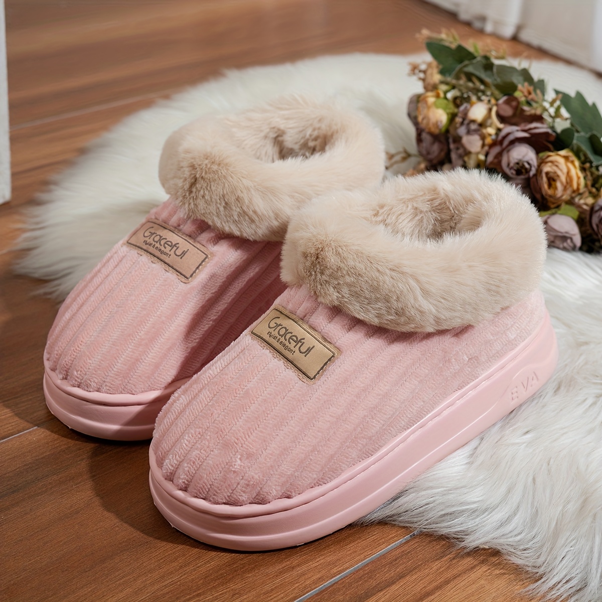 TEMU Simple Plush Warm Men's Slippers, Warm And Comfortable Indoor Home Slippers, Casual Versatile Mid-calf Boots, Autumn Aesthetic Elegant Trendy