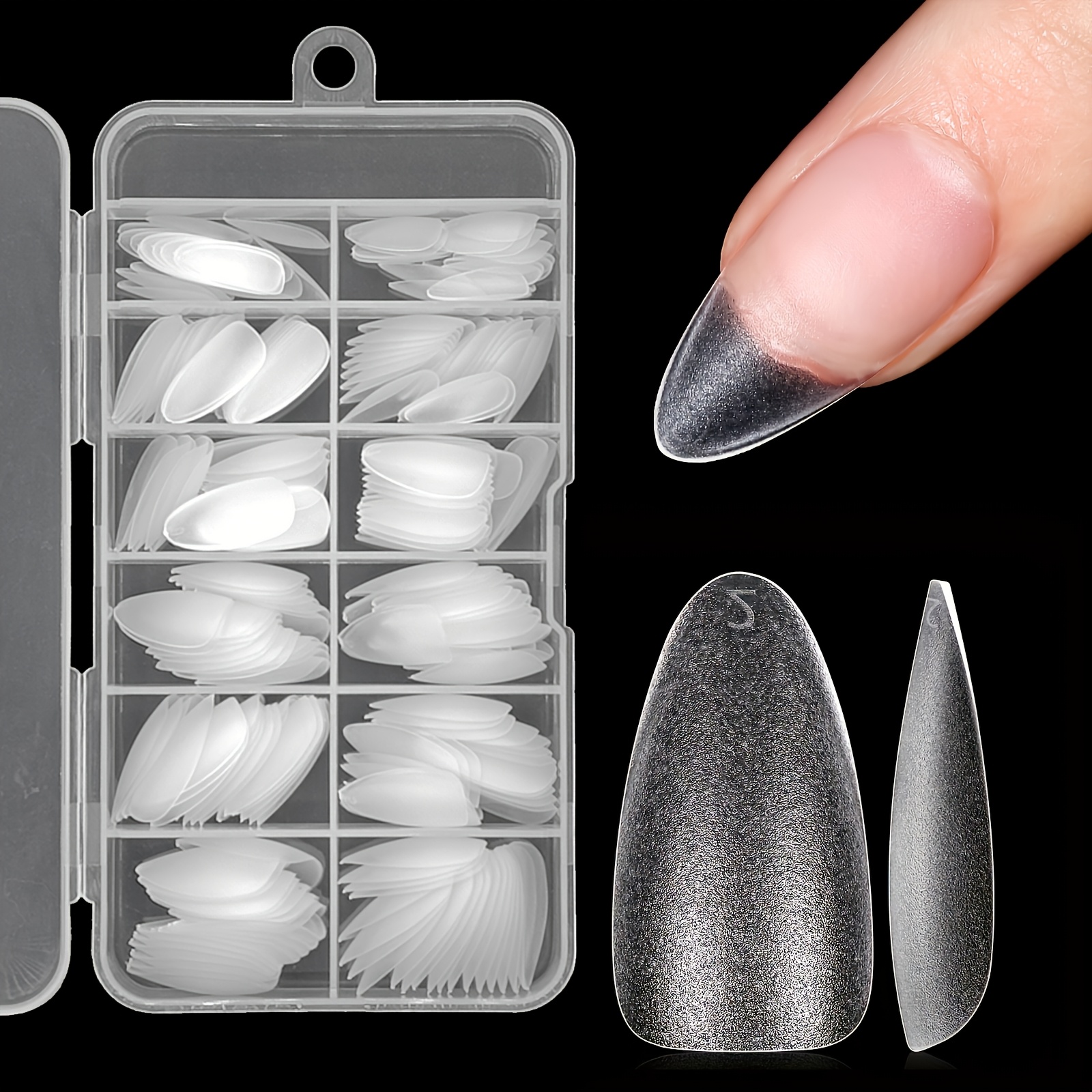 240pcs Transparent Almond/coffin For Nail Tips - Medium/short Length, Full Matte, Soft Gel Abs False For Nails, Full Cover Press On For Nail Kit For Nail Art Extension - 12 Sizes