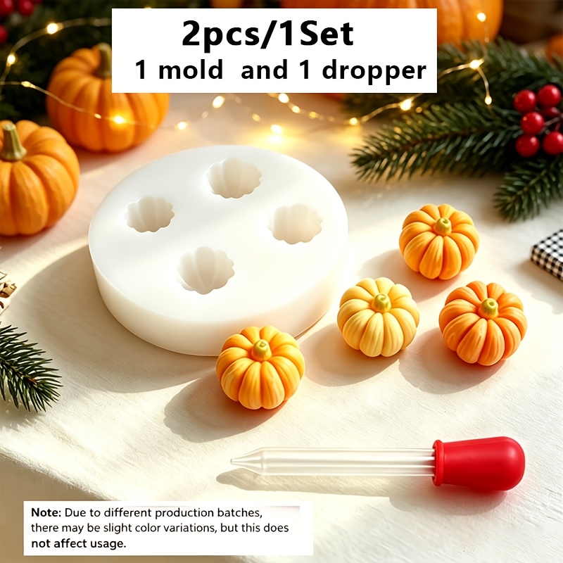 TEMU 2pcs Set: 4-in-1 Mini Pumpkin Mold & Dropper Suitable For Resin/plaster/epoxy Casting, Non- Silicone Molds Compatible For Candle Making, Diy