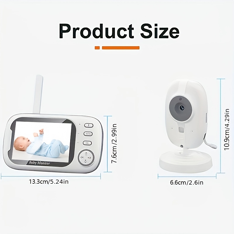 720P HD Monitor with an 8.89cm LCD Screen, 274.32m Wireless Transmission Range, Automatic Night Vision, Two-way Audio, Temperature Sensor, 8 Lullabies, USB Charging Design, 1 Camera + 1 Display Unit. Suitable for Home Security and Pet Monitoring.