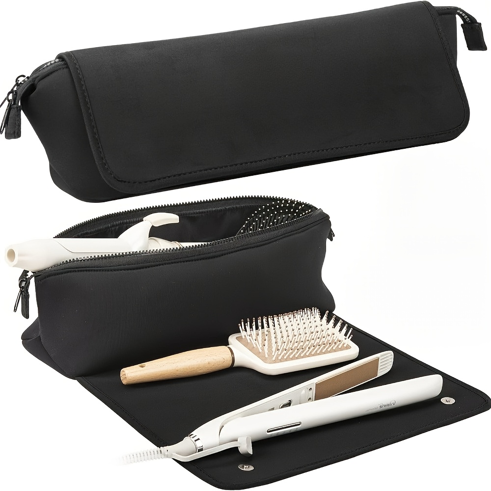 TEMU Hair Tools Travel Bag And Heat Mat For Flat Irons, Straighteners, Curling Iron, And Haircare Accessories, 2-in-1 Design, With Interior Pockets,