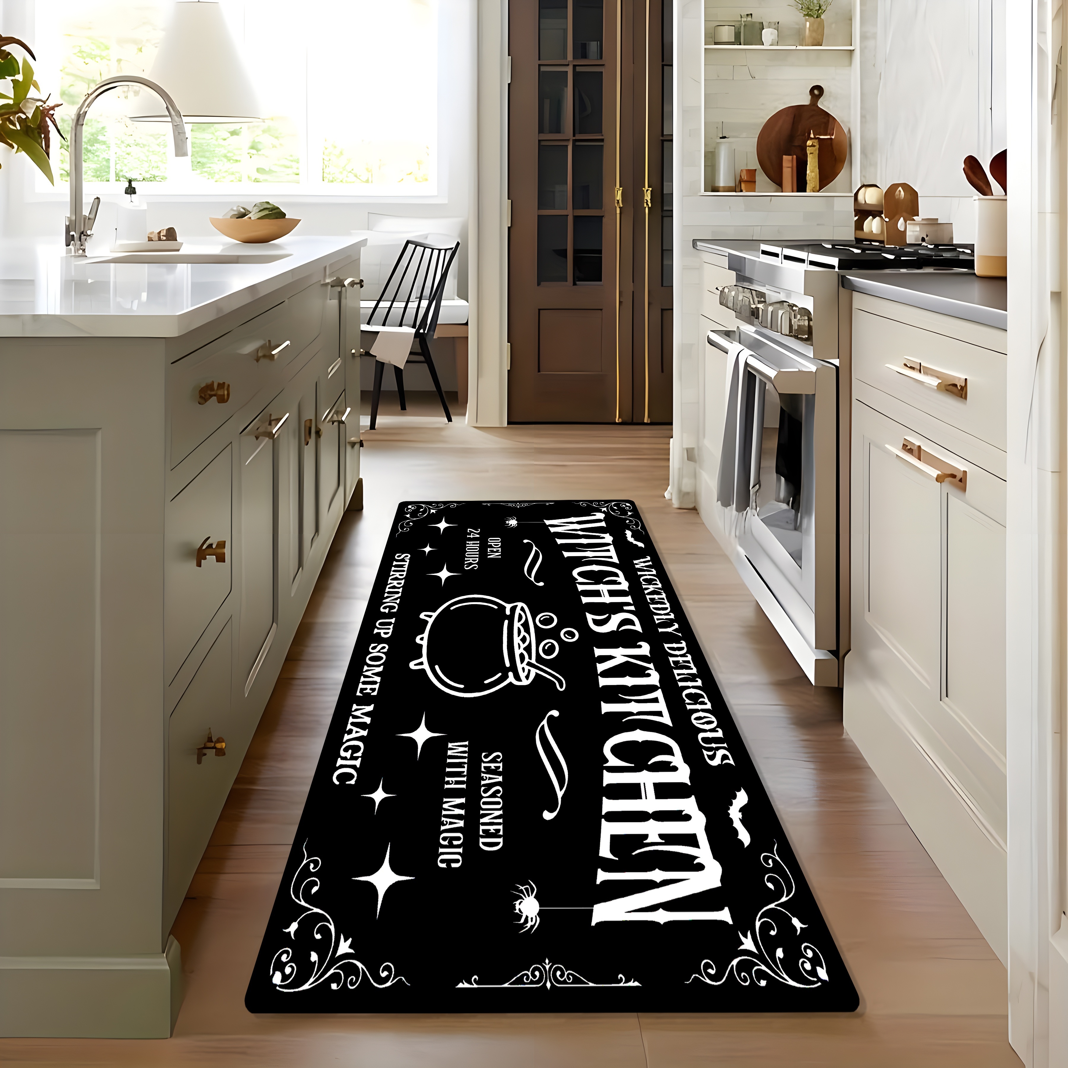 TEMU [ 1cm Thick] 1pc, "evil Witch's Kitchen" Letter Halloween Witch Non-slip Rug, Living Room Bedroom Home Decor Carpet, Ultra-comfortable Flannel
