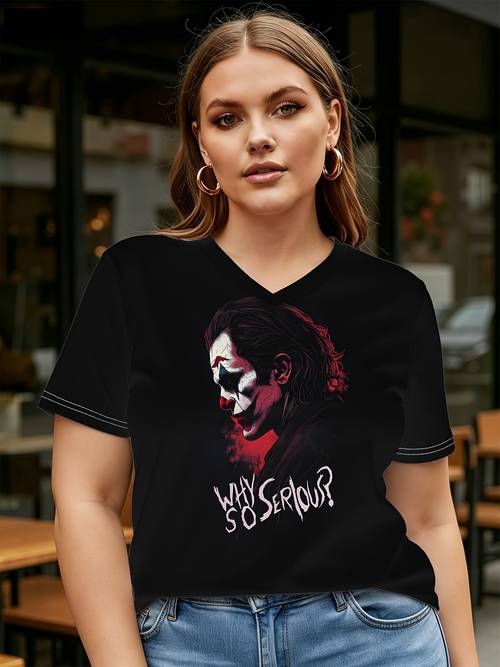 item picture plus size classic printed v neck short sleeve t shirt plus size fit tops for women halloween gift christmas gift