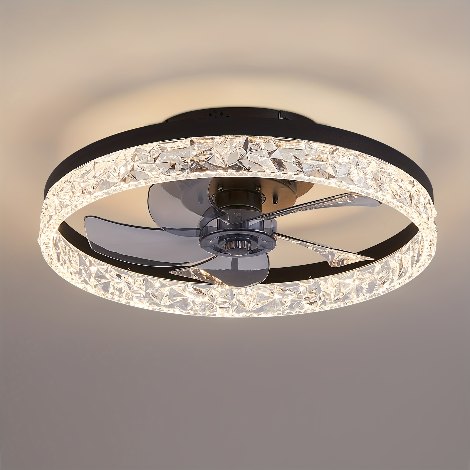 TEMU Ceiling Fans With Lights And Remote, 19.7'' Low Profile Ceiling Fans, 3000-6000k Dimmable Modern Flush Mount Led Fan Light, 6 Wind Speeds, Black