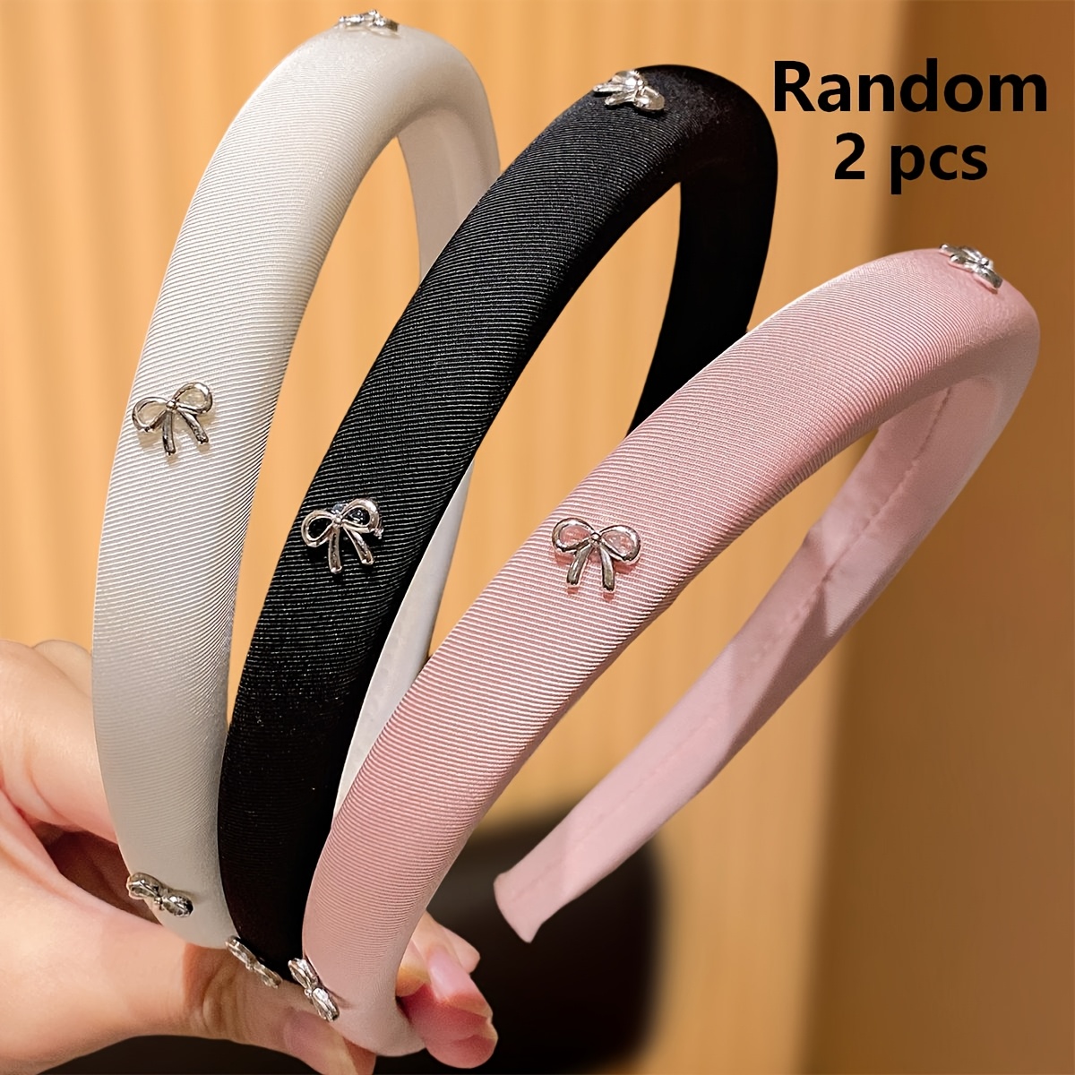 TEMU Juego de 2 piezas de color aleatorio, fina de satén de estilo suave para mujer, pinza para el pelo de decorada con mini plateado, accesorio para