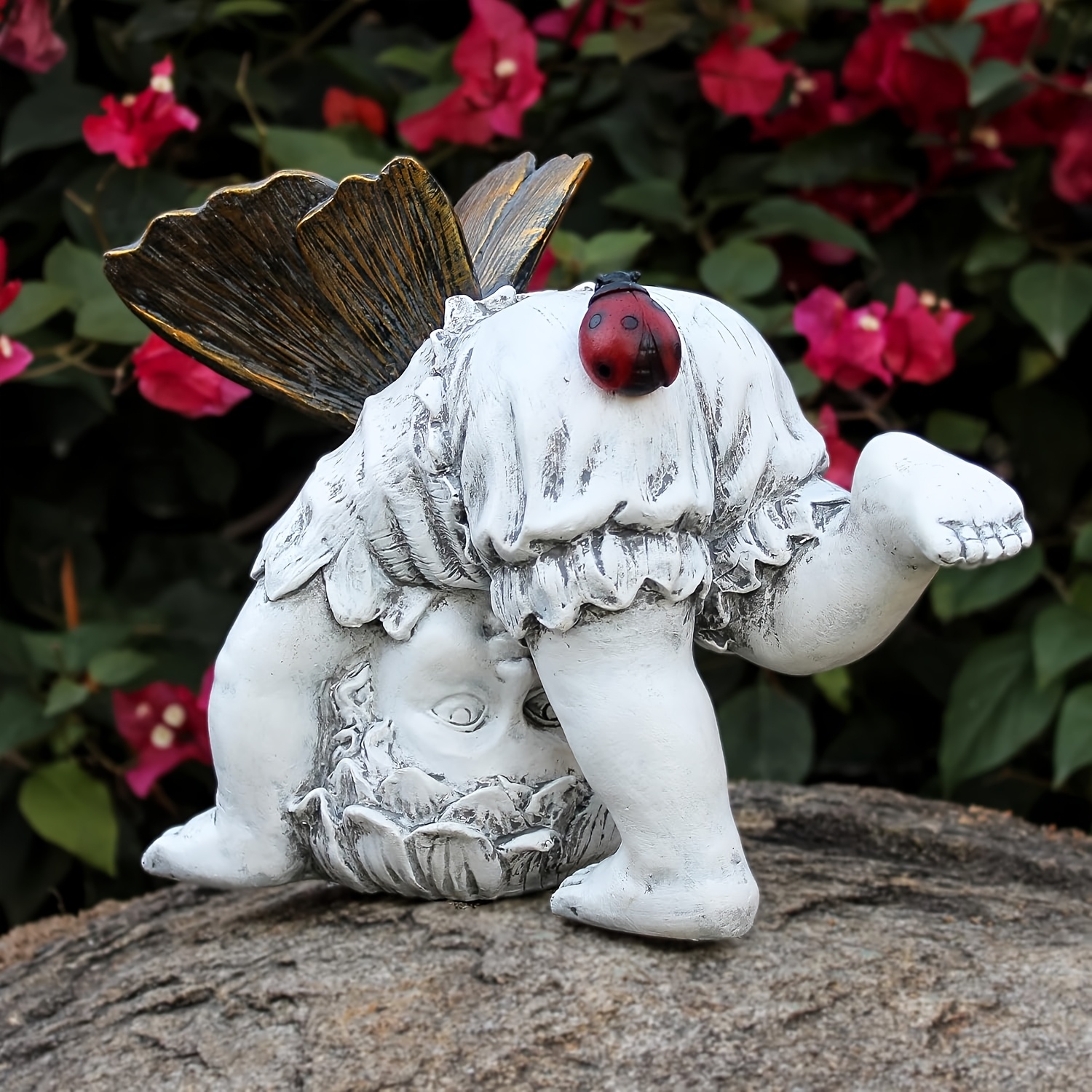 TEMU For Fairy Garden Solar Decorative Gnome - Resin Outdoor Statue Ornament, Featuring A Glowing Ladybug For Yard/lawn/patio/porch Outdoor Gifts