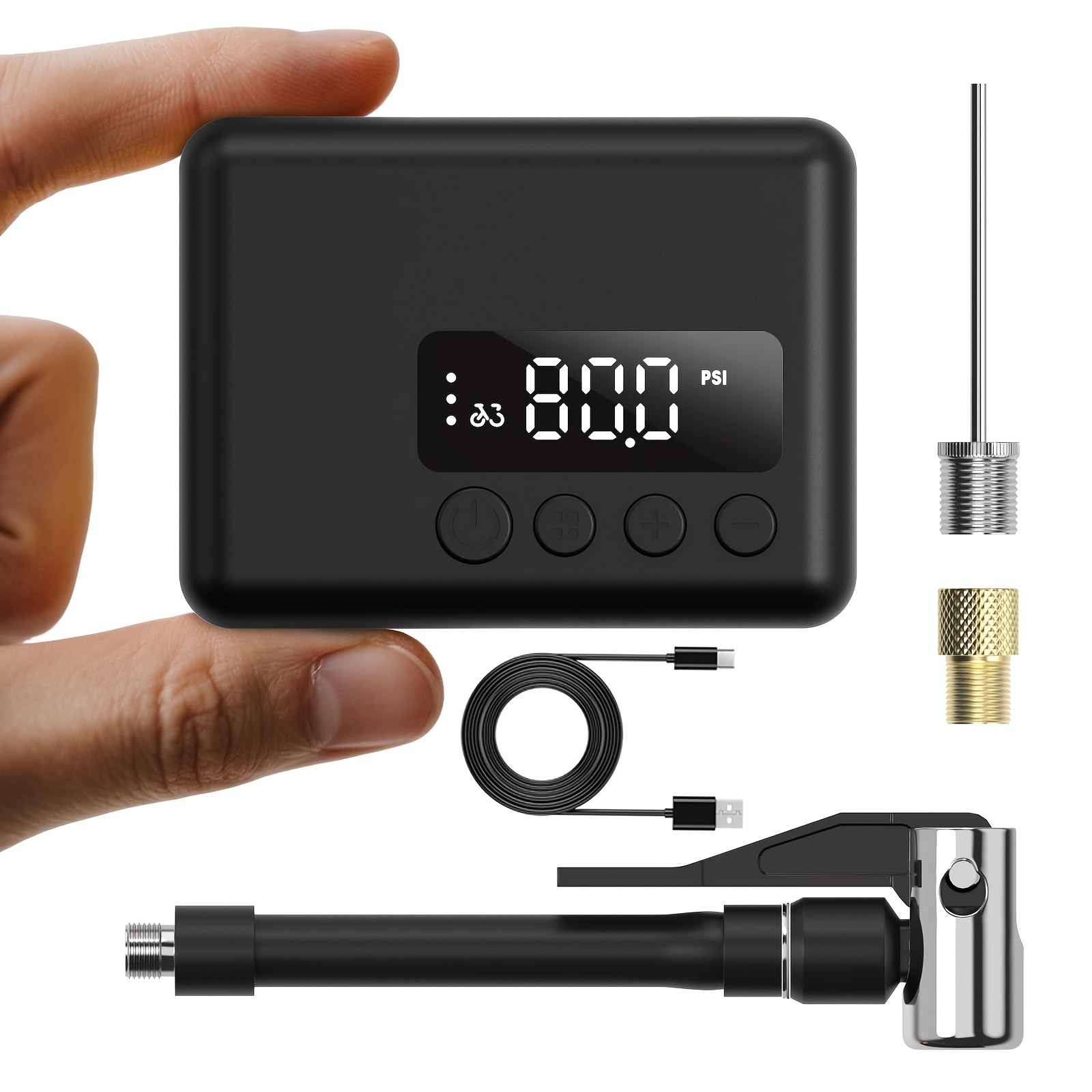 Image of Compact Electric Air Pump, 130 Psi Mini Bike Pump With Digital Pressure Gauge, Type-c Compatible, Suitable For Bicycles, Motorcycles, Balls, And As An Air Compressor For Tires