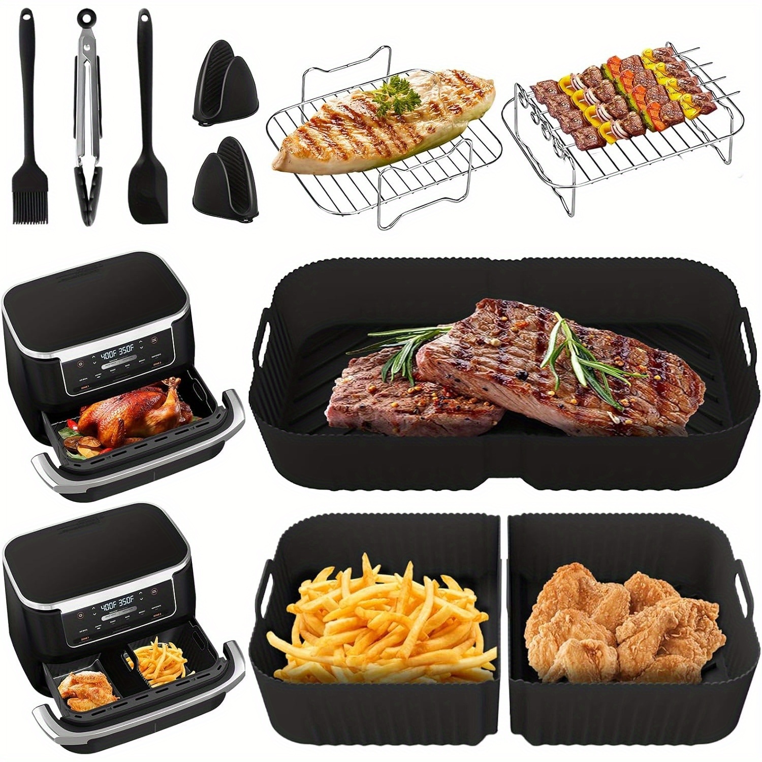 εικόνα αντικειμένου αξεσουάρ airfryer για   flexdrawer af500eu 10.4l,  .4l και 2 x 5.2l σιλικόνη μούχλα για   hot air fryer af500de, συμπεριλαμβάνονται άλλα αξεσουάρ