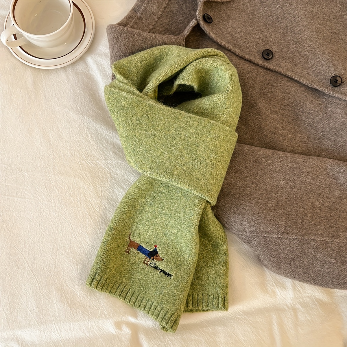 Women's Wool- Puppy Scarf, Winter Gray, Versatile Couple's Warm Neck Warmer