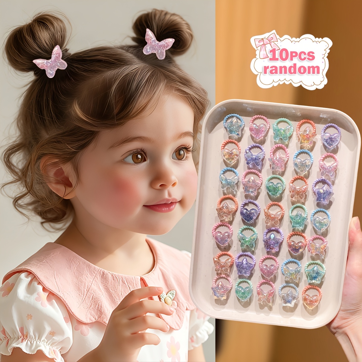 TEMU 10/ pièces d'élastiques à cheveux Y2K aléatoires, doux et colorés pour jeunes - Adorables bandeaux d'étoile, papillon et cœur Dopamine - Cadeau