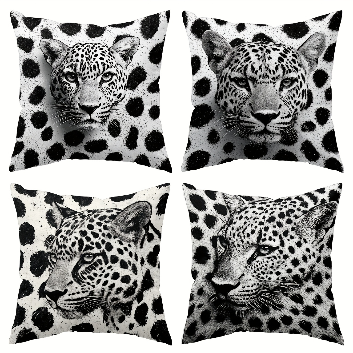 TEMU Holiday Cushion Covers - A Set Of 4, Featuring A Style With Leopard Head Designs And Spotted Patterns, Elegant Style, Easy To Care For, Machine