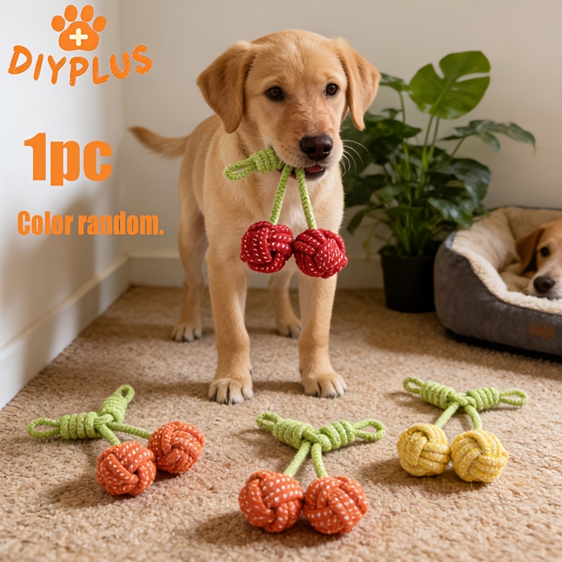Image of Cute Cherry Dog Chew Toy Durable Rope Non-toxic, Indestructible Teething Teeth Clean Molar Toy For Puppy Small Medium Dogs, Interactive Play Pet Toy Anxiety Boredom.random Color.